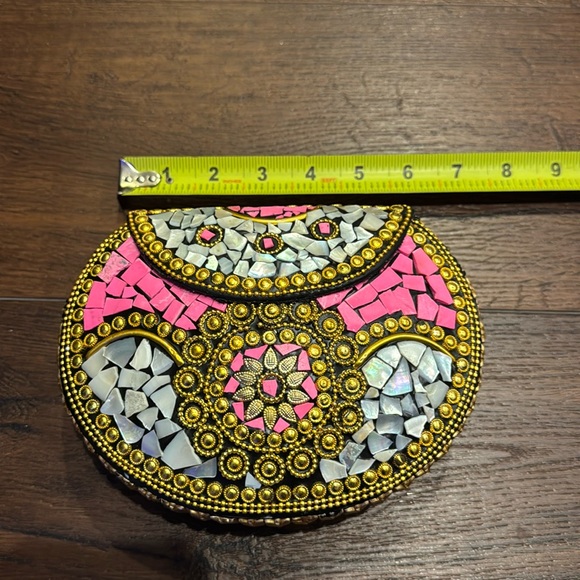 Ramla Mosaic Handmade Mosaic Moroccan multicolor Handbag with gold color chain. - Picture 7 of 9